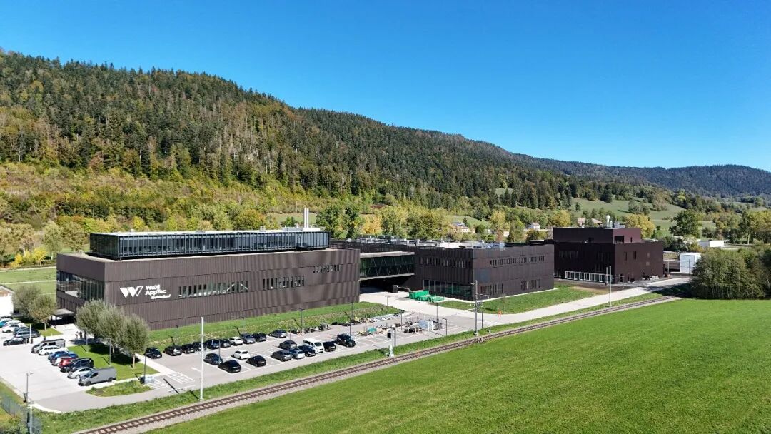 Aerial view of WuXi AppTec's Couvet drug-product site in the Canton of Neuchâtel, Switzerland